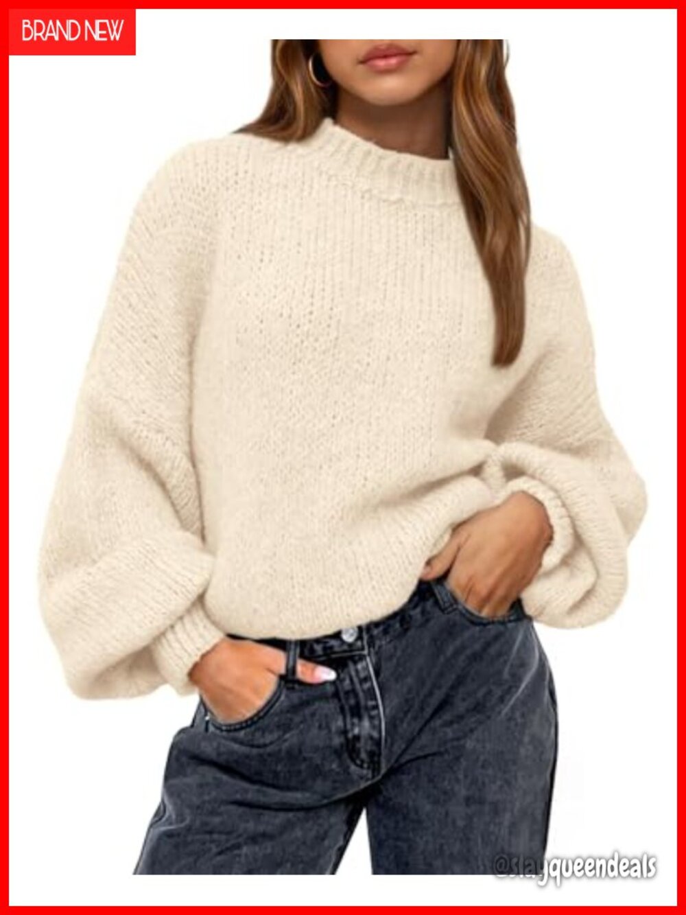 Oversized Crewneck Pullover Sweater Women Long Sleeve Ribbed Knit